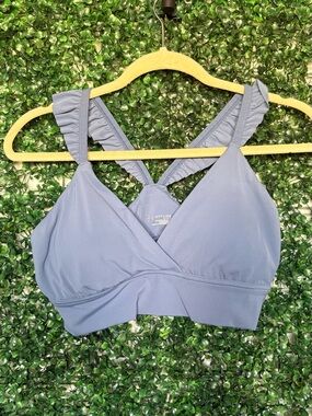 aerie Offline Sky Blue Ruffled Strap Sports Bralette